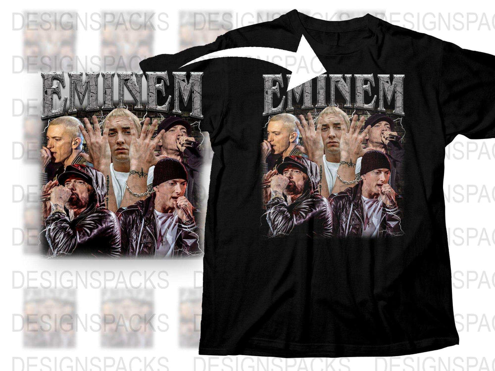 Eminem Photo Collage T-Shirt, Vintage Rapper Graphic Tee, Hip Hop Music Fan Apparel, Men's Black T-Shirt, Urban Streetwear Clothing