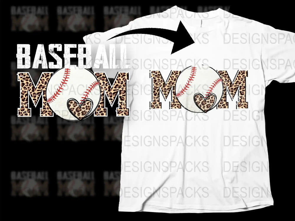 Baseball Mom T-Shirt, Leopard Print Letters, Sports Fan Apparel, Gift for Her, Casual Wear, Women’s Fashion Top