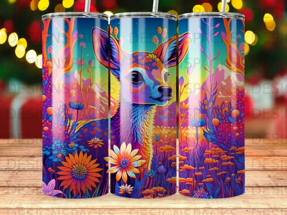 Colorful deer in a vibrant, fantastical forest landscape.