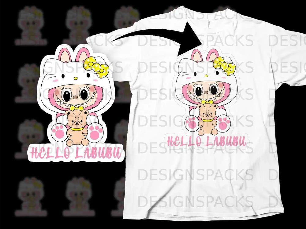 Hello Labubu Character on White T-shirt Design