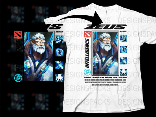 Zeus Graphic T-Shirt, Cool Gaming Character Design, White Tee, Men's Fashion, Gamer Apparel, Printed Shirts