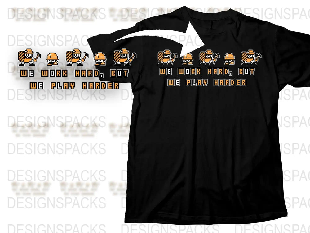 Work Hard Play Harder T-Shirt, Black Cotton Tee, Funny Office Worker Graphic Shirt, Unisex Casual Apparel