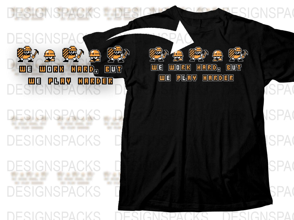 Work Hard Play Harder T-Shirt, Black Cotton Tee, Funny Office Worker Graphic Shirt, Unisex Casual Apparel