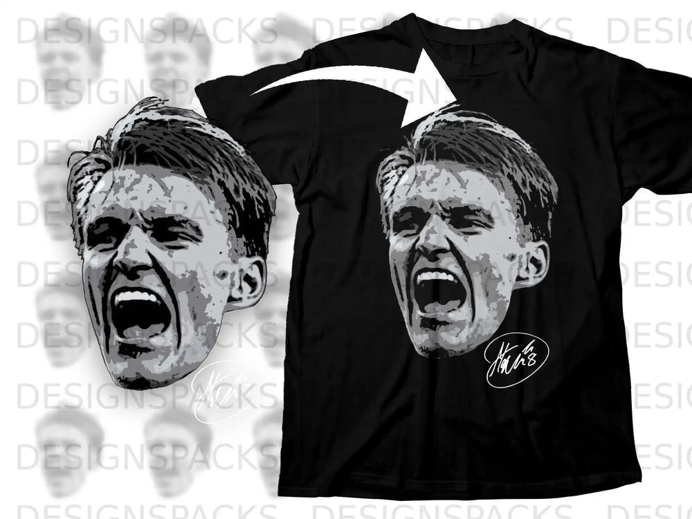 Bold Graphic Print Black T-Shirt with Iconic Face Design