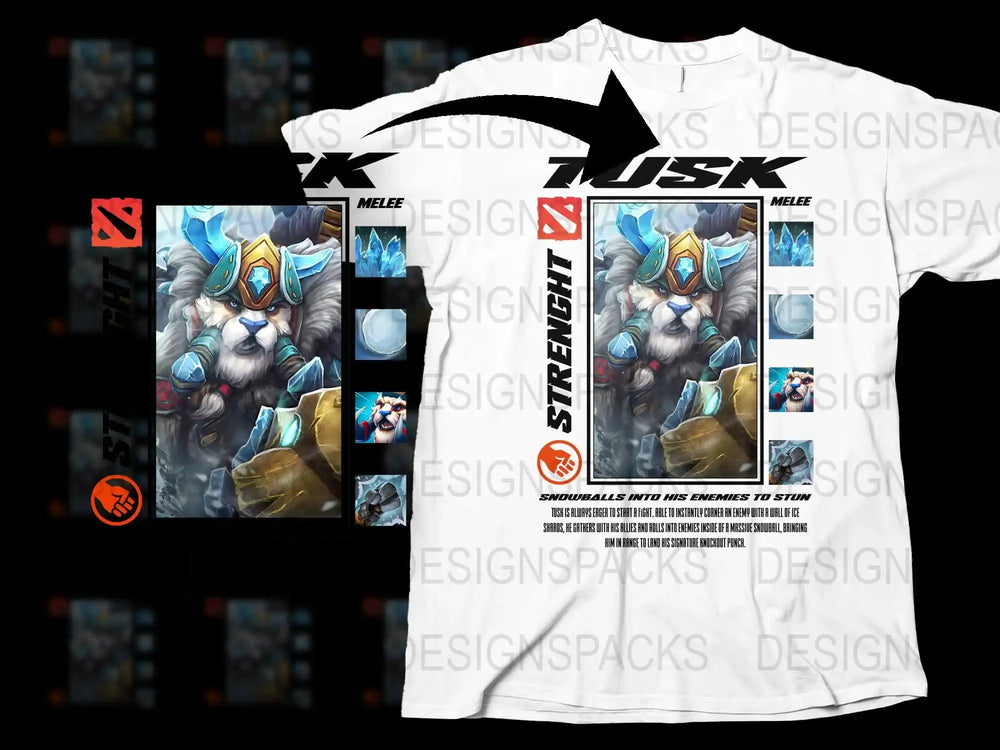 Streetfight Melee Tusk Character Graphic T-Shirt for Men, Gaming Inspired Design, White Cotton Tee