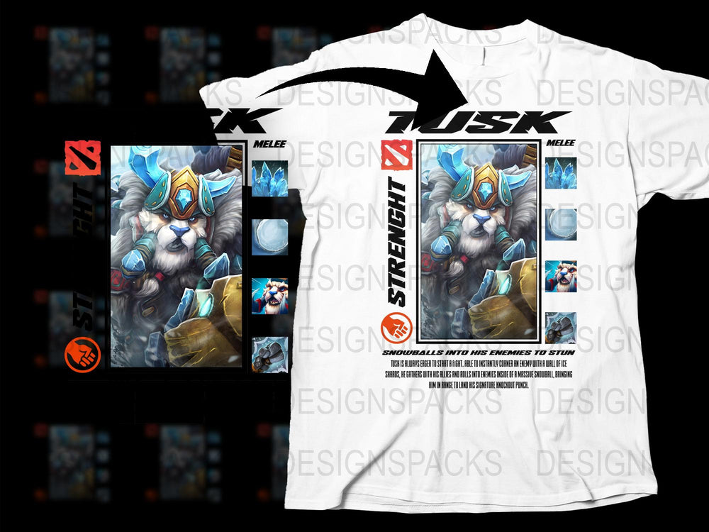 Streetfight Melee Tusk Character Graphic T-Shirt for Men, Gaming Inspired Design, White Cotton Tee