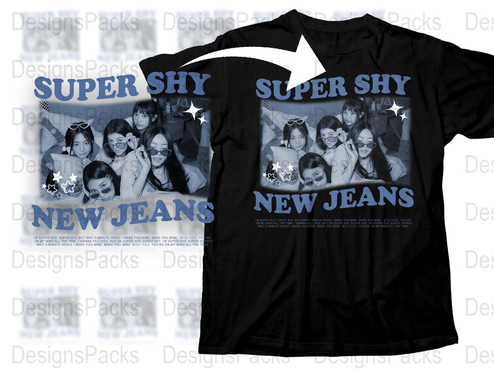 Super Shy New Jeans Graphic T-Shirt, Trendy Pop Band Fan Merch, Casual Streetwear, Unisex Black Tee with Cool Design, Music Lovers Top