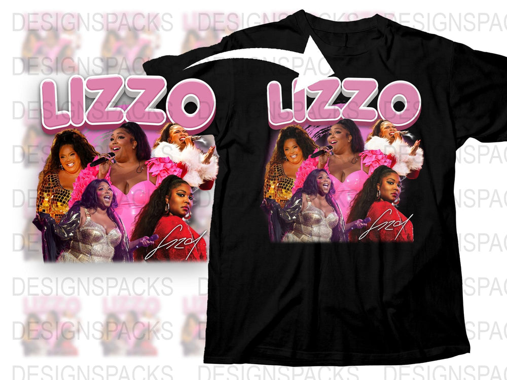 Lizzo Graphic T-Shirt, Pop Icon Photo Collage, Black Tee, Fan Merch, Music Star, Trendy Shirt Design, Gift Idea
