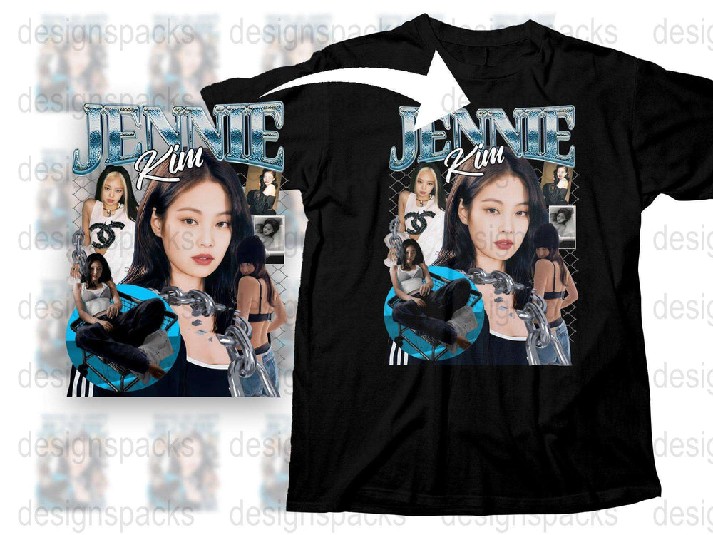 Jennie Fan T-Shirt, K-Pop Idol Graphic Tee, Multiple Poses Design, Black Cotton Shirt, Music Pop Culture Apparel