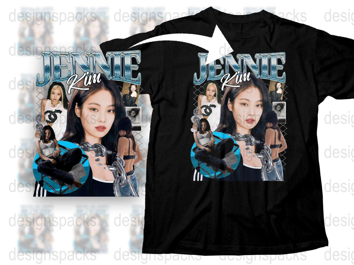 Jennie Fan T-Shirt, K-Pop Idol Graphic Tee, Multiple Poses Design, Black Cotton Shirt, Music Pop Culture Apparel