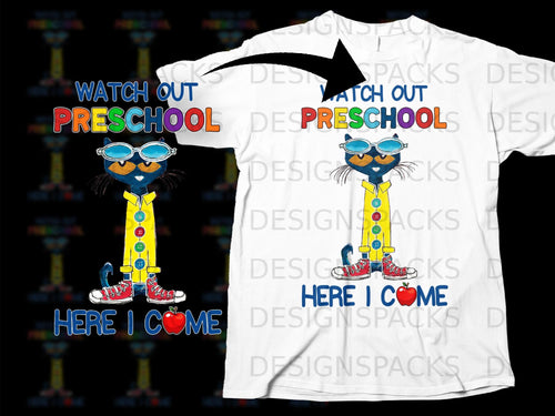 Pete the Cat wearing sunglasses and a yellow outfit saying 