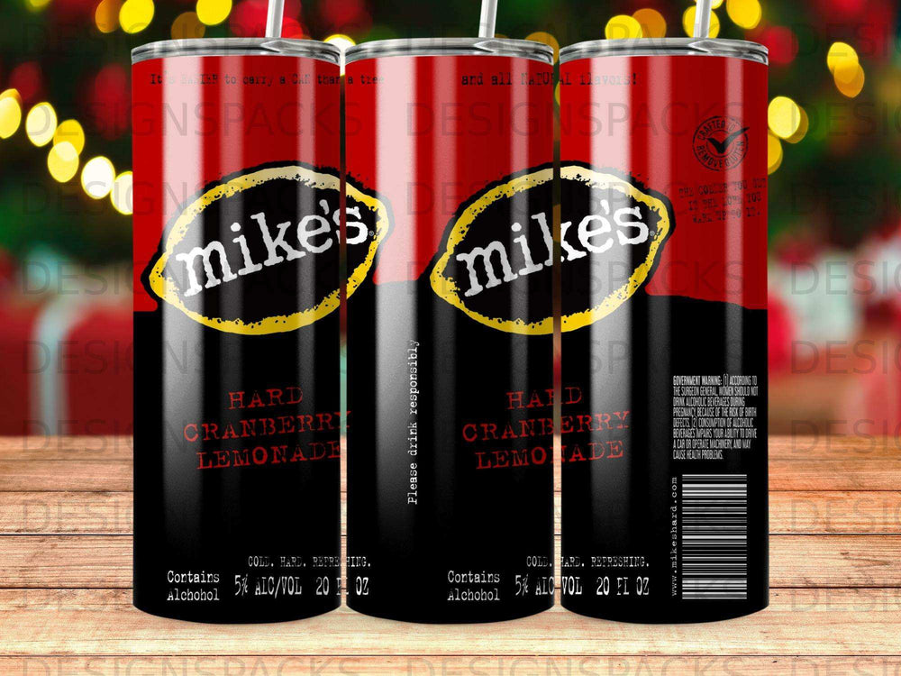 Three cans of Mike's Hard Cranberry Lemonade with text and nutrition facts.