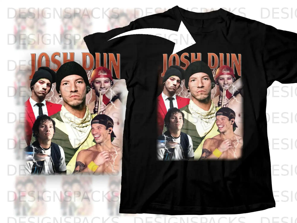 T-shirt with band members Tyler Joseph and Josh Dun in a collage.
