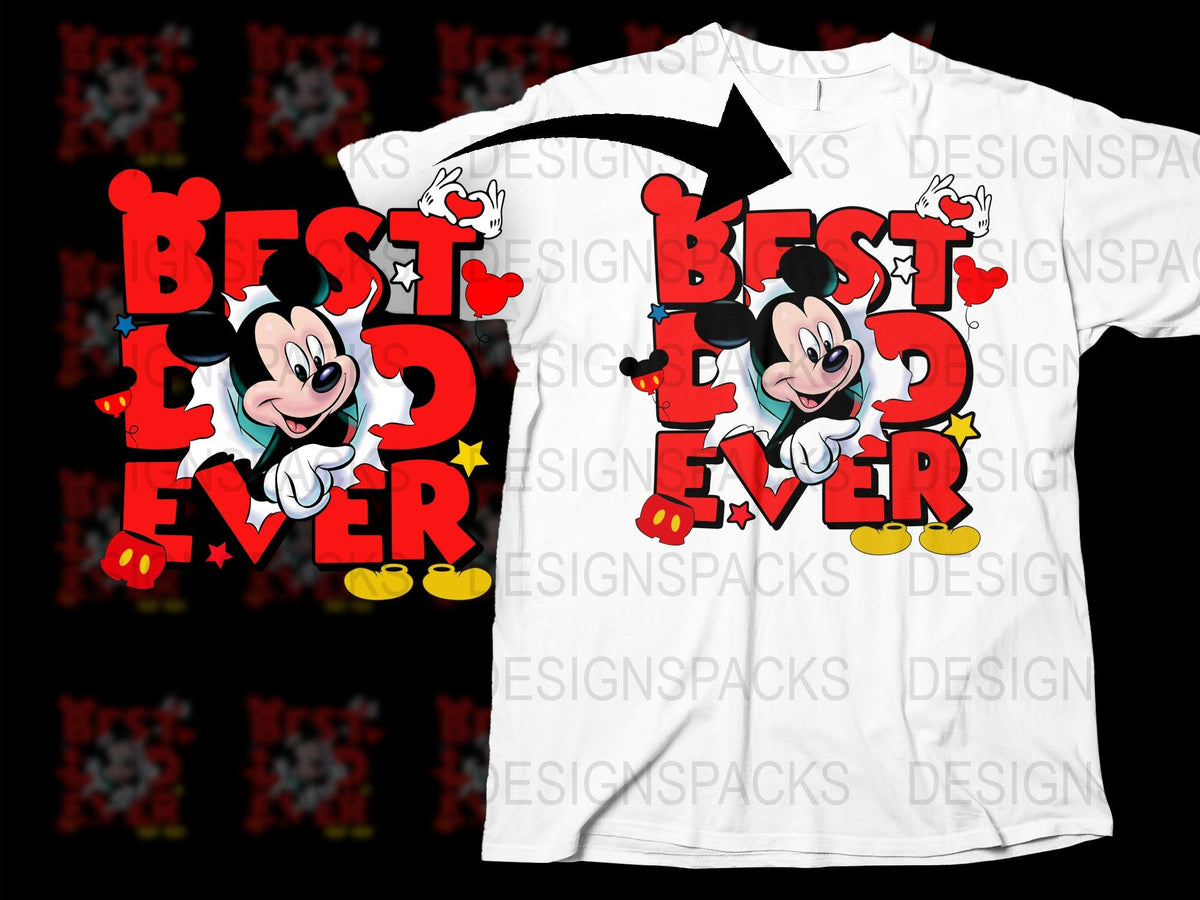 Best Dad Ever Mickey Mouse T-Shirt, Funny Disney Father's Day Gift, Cartoon Character Family Tee