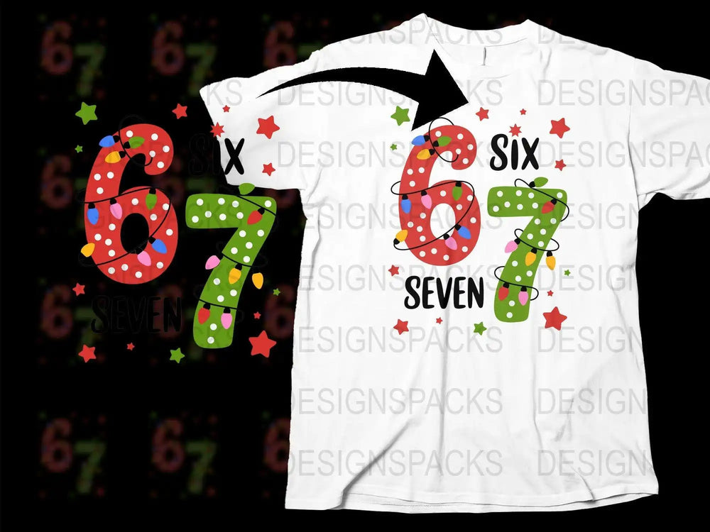 Kids Number 6 and 7 Birthday T-Shirt, Colorful Dotted Design, Unisex Children's Party Tee, Ages Six and Seven Celebration Shirt