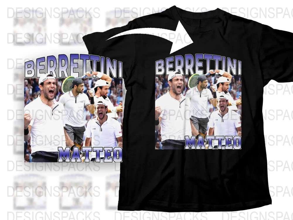Matteo Berrettini Tennis Victory Graphic T-Shirt, Sports Fan Apparel, Casual Athletic Style Top