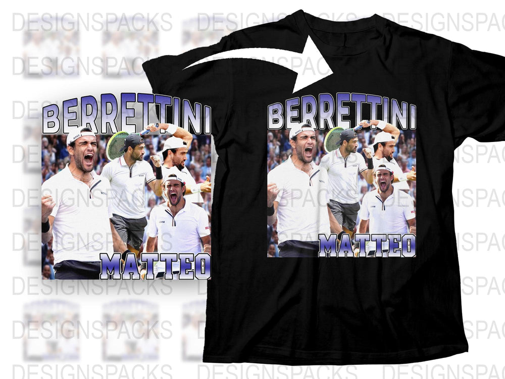 Matteo Berrettini Tennis Victory Graphic T-Shirt, Sports Fan Apparel, Casual Athletic Style Top