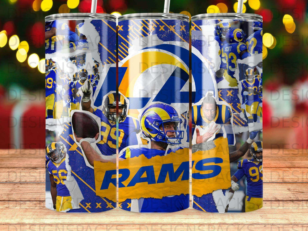 Los Angeles Rams football players collage on a tumbler wrap.