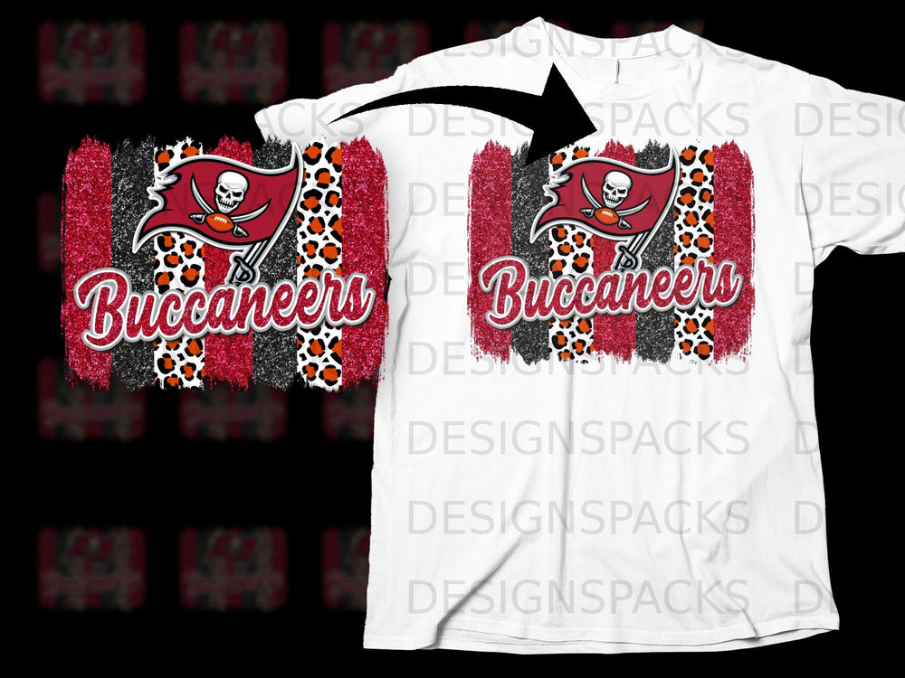 Tampa Bay Buccaneers flag with leopard print and glitter brush strokes.