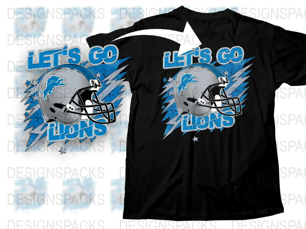 Let's Go Lions Football Helmet Graphic Tee, Sports Fan T-Shirt, Casual Wear, Game Day Apparel