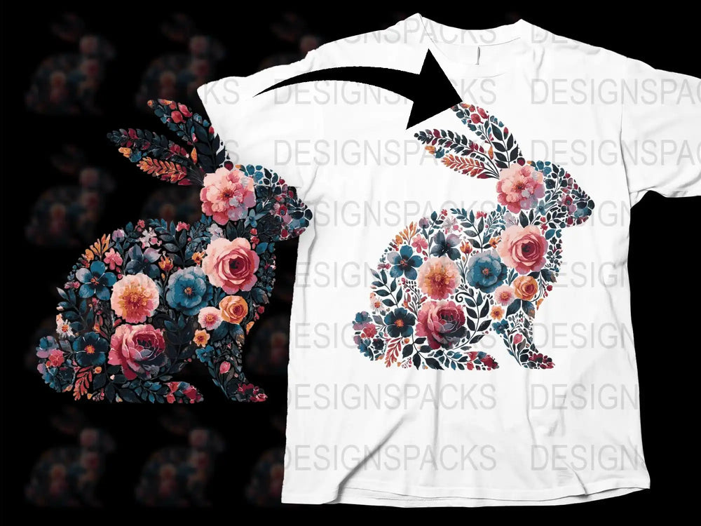 Floral Bunny T-Shirt Women's Artistic Rabbit Print Spring Fashion Top Unique Easter Shirt