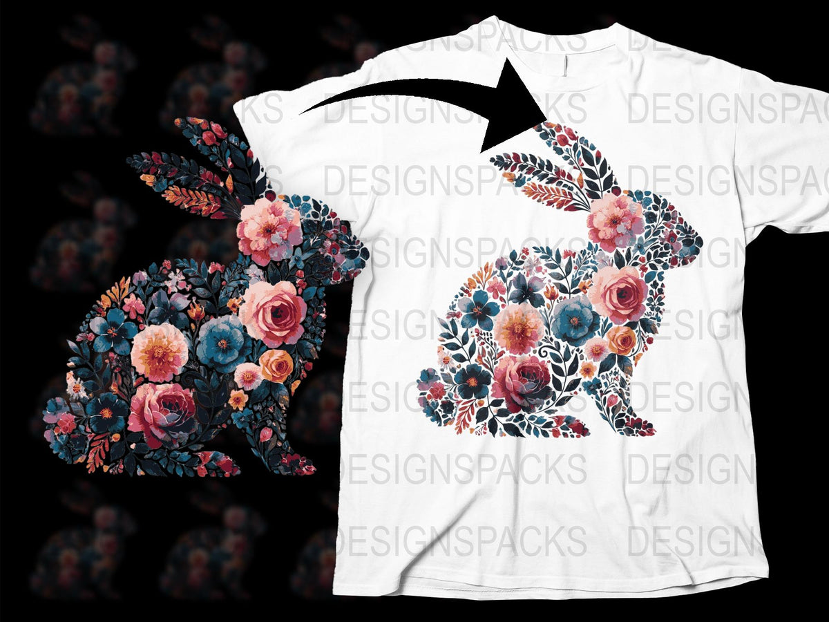 Floral Bunny T-Shirt Women's Artistic Rabbit Print Spring Fashion Top Unique Easter Shirt