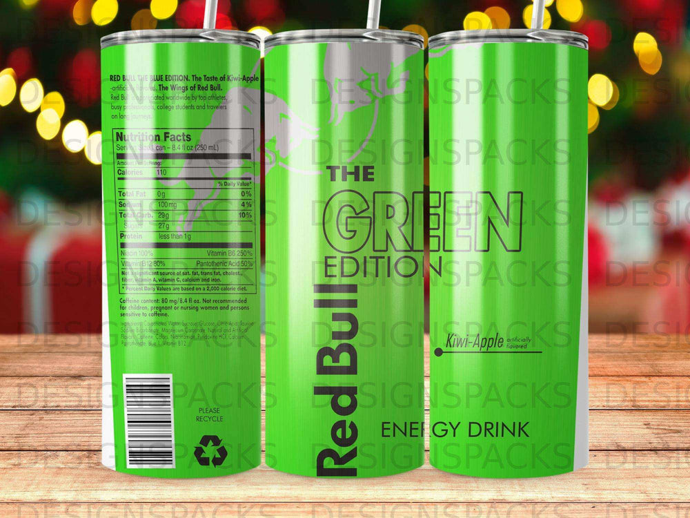 Red Bull The Blue Edition Kiwi-Apple energy drink can with nutrition facts.