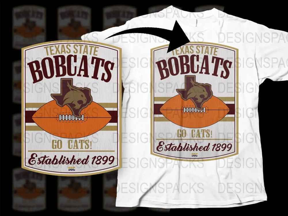 Texas State Bobcats T-Shirt, Vintage College Football Tee, Established 1899 Graphic, Unisex Sports Apparel