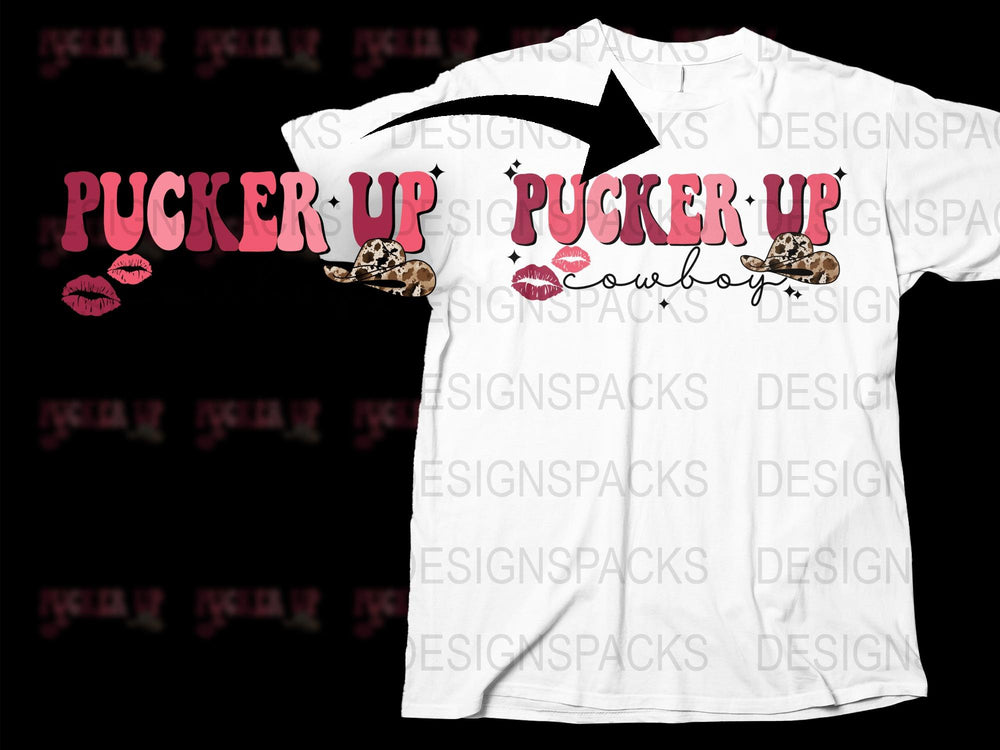 Pucker Up Cowboy T-Shirt, Cute Kissing Lips Graphic, Western Style Tee, Unisex Fashion Top, Casual Wear