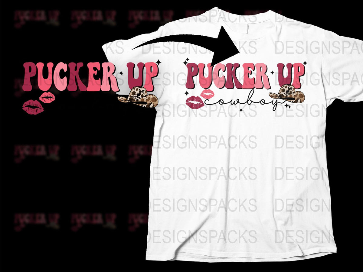 Pucker Up Cowboy T-Shirt, Cute Kissing Lips Graphic, Western Style Tee, Unisex Fashion Top, Casual Wear