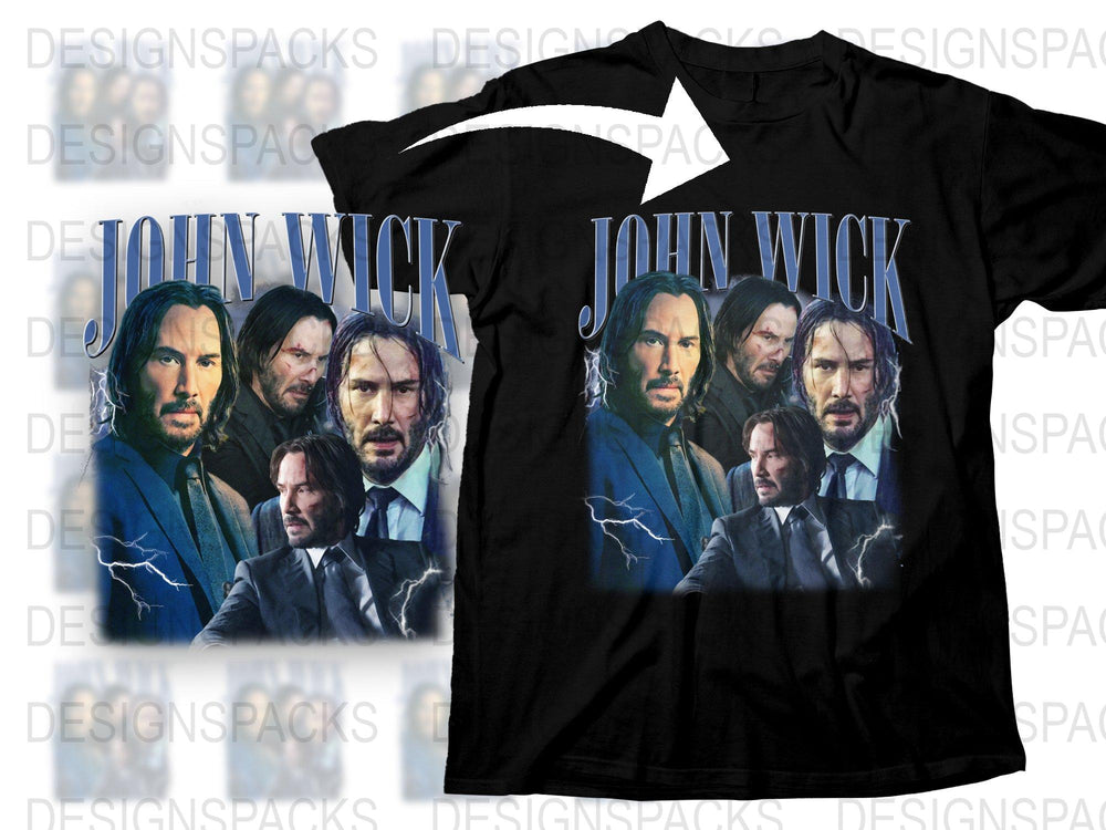 John Wick Movie Graphic T-Shirt, Keanu Reeves Multi Portrait Tee, Action Film Fan Merch