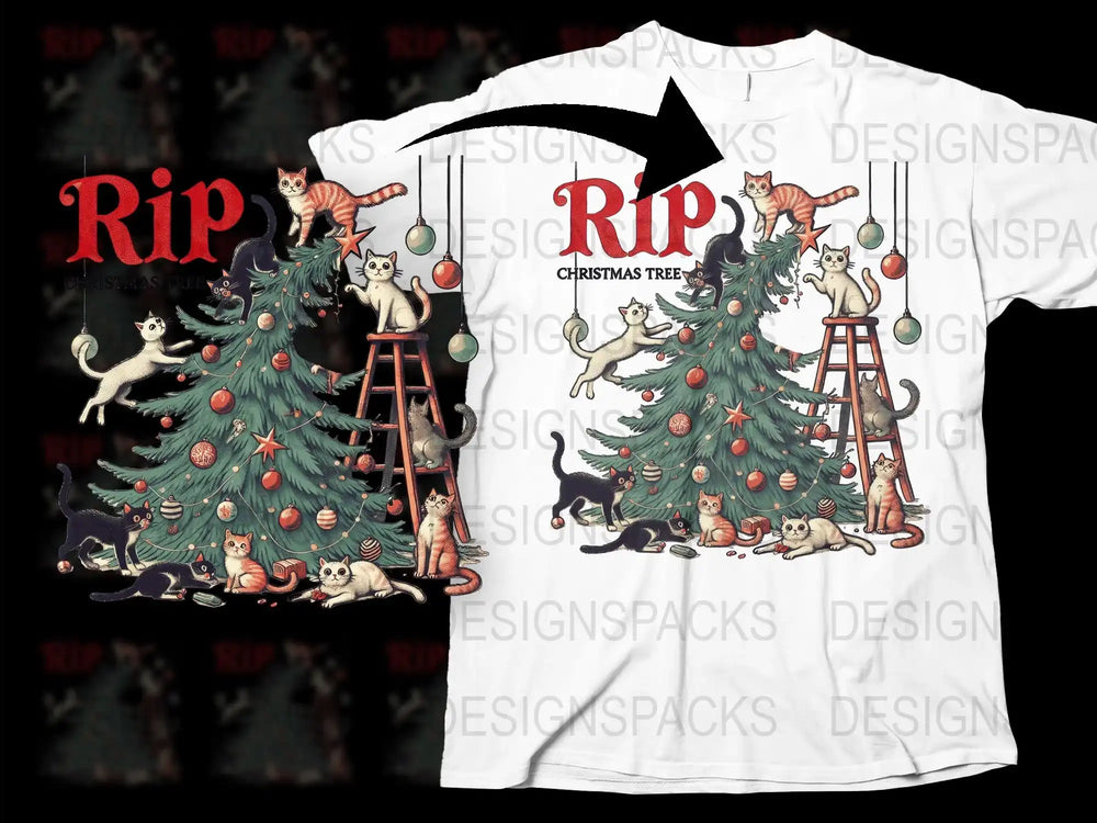 Christmas Tree Cats T-Shirt, Playful Kittens Climbing, Holiday Gift, Festive Tee, Cat Lovers Apparel, Unique Xmas Shirt Design