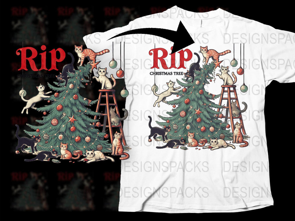 Christmas Tree Cats T-Shirt, Playful Kittens Climbing, Holiday Gift, Festive Tee, Cat Lovers Apparel, Unique Xmas Shirt Design