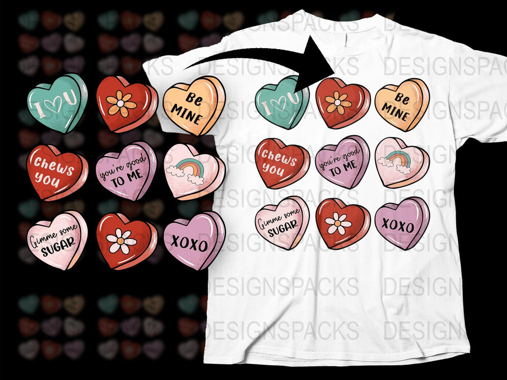 Valentine's Day T-Shirt with Cute Candy Heart Designs, Love Quotes, Colorful Casual Top