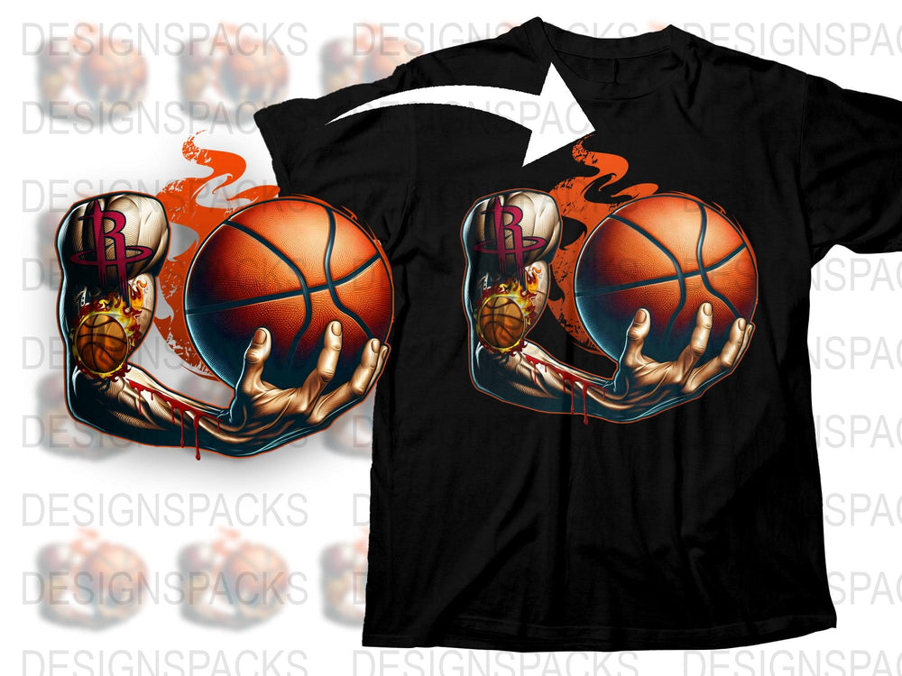 Men's Basketball T-Shirt, Fiery Slam Dunk Graphic Tee, Cool Sports Apparel, Vibrant Orange Black Shirt