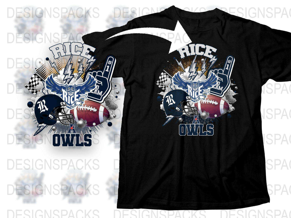 Rice Owls Sports Team Graphic T-Shirt, College Football Fan Apparel, Athletic Wear Black Tee