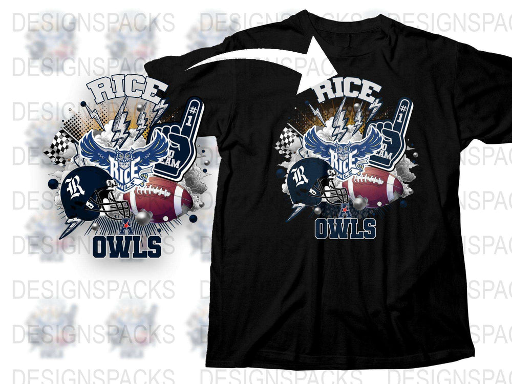 Rice Owls Sports Team Graphic T-Shirt, College Football Fan Apparel, Athletic Wear Black Tee