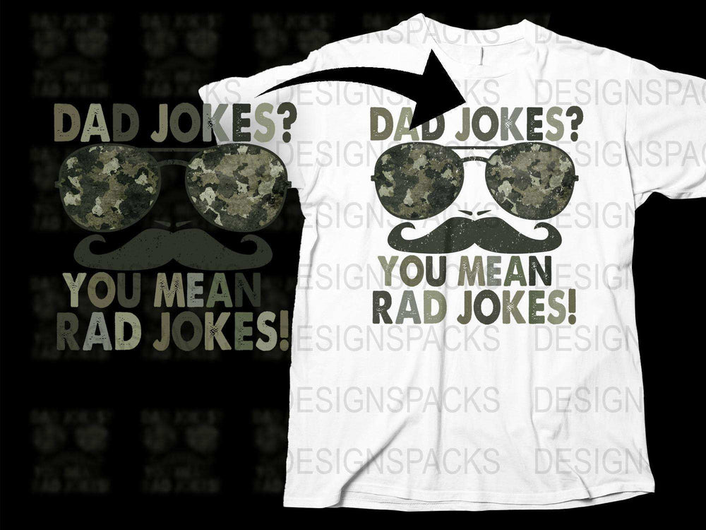 Dad Jokes Rad Jokes Funny T-Shirt, Unique Gift for Fathers, Men's Graphic Tee, Camouflage Glasses Design