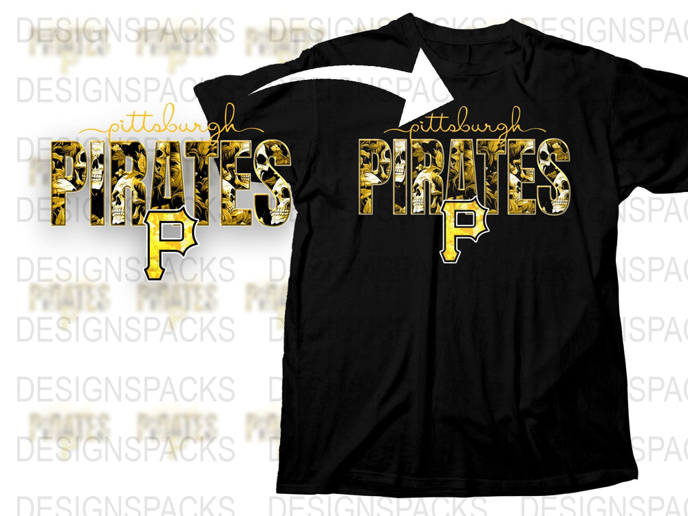 Pittsburgh Pirates T-Shirt, Black and Gold Lettering, Sports Fan Apparel, Baseball Team Tee