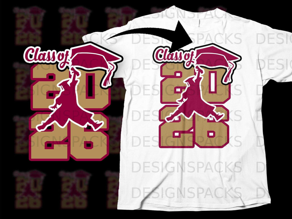 Graduation design with "Class of 2026" and a cap on a t-shirt.