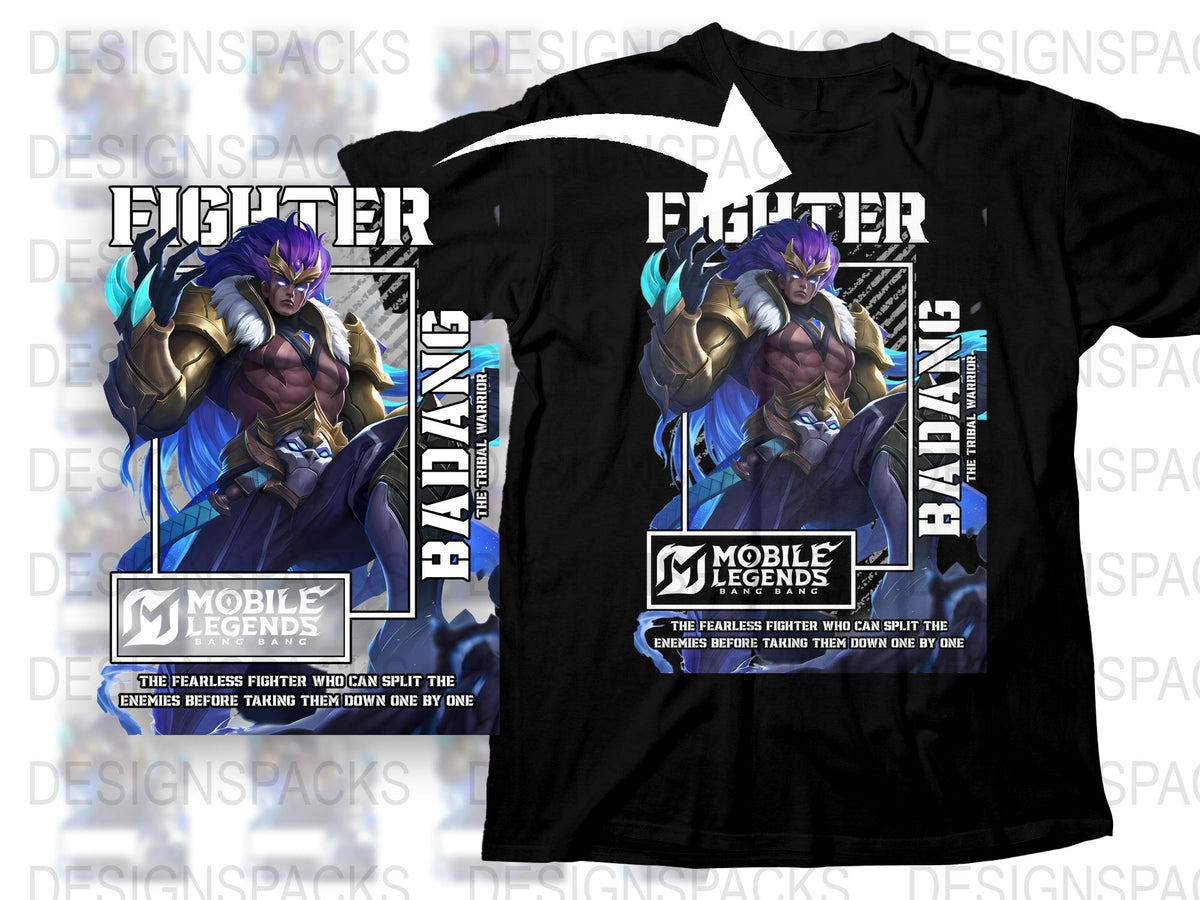 Mobile Legends Fighter T-Shirt, Badang Hero Graphic Tee, Gaming Apparel, Men's Fashion, Gift for Gamers