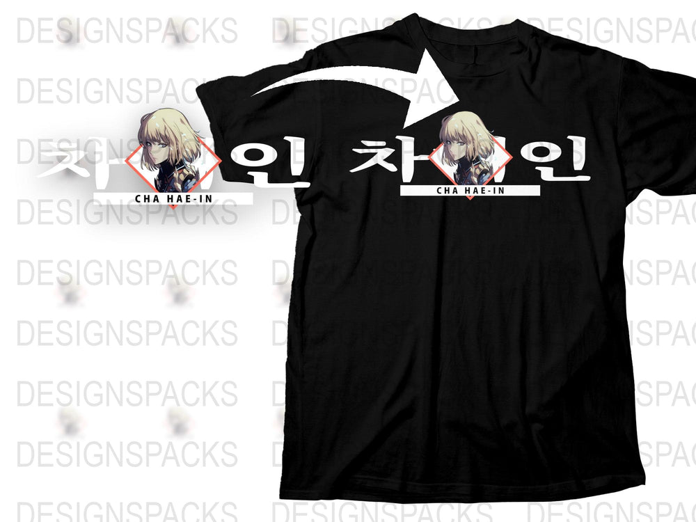 Cha Hae-In T-Shirt, Solo Leveling Anime Graphic Tee, Unisex Black Cotton Shirt, Korean Text, Fan Apparel