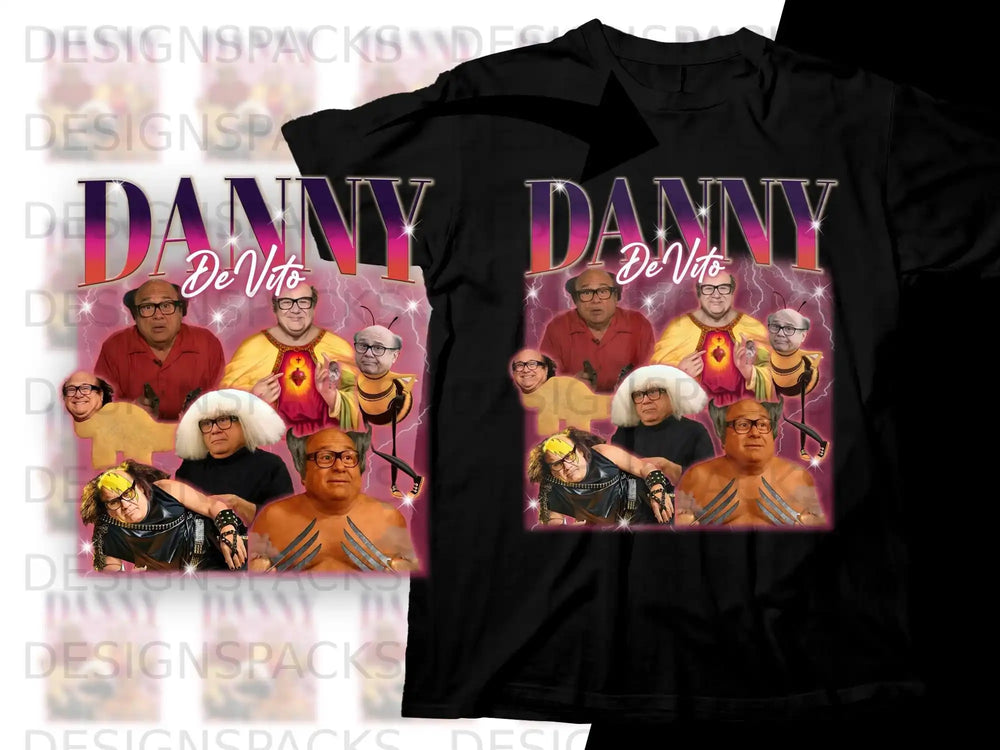 Danny DeVito collage t-shirt featuring multiple character portraits.
