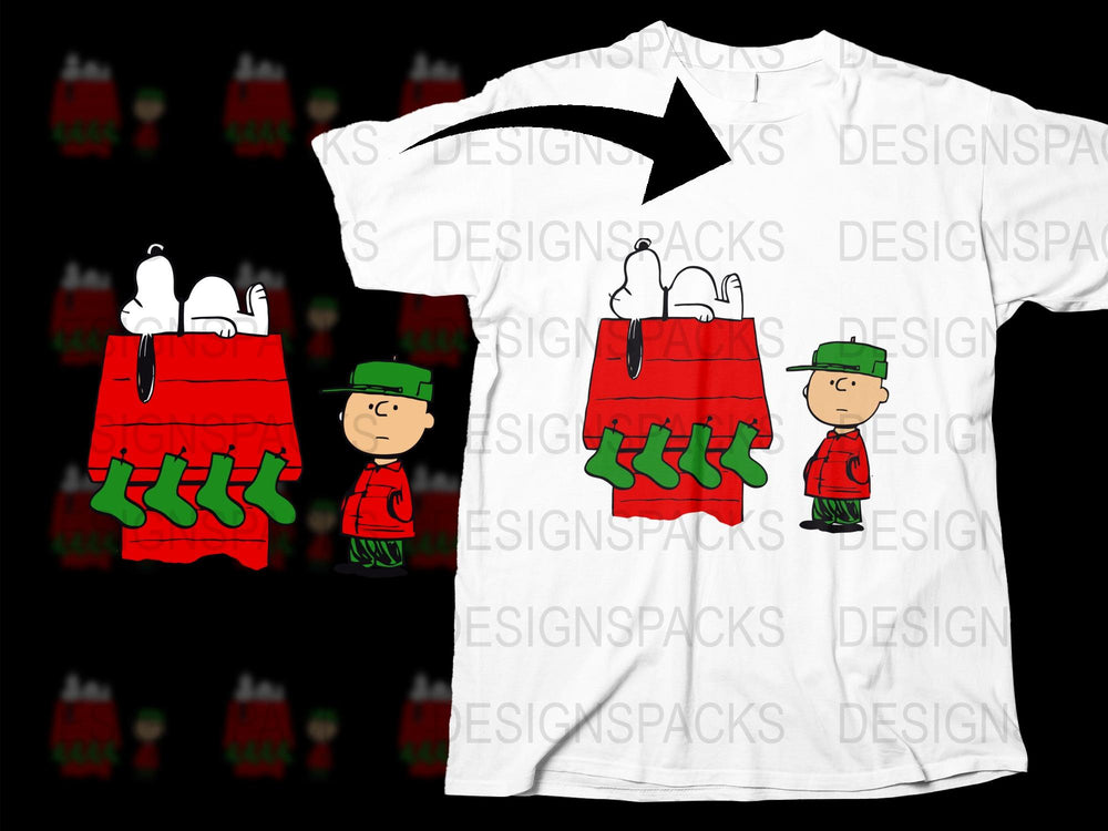 Festive Holiday T-Shirt with Elf and Stockings Design, Christmas Casual Wear for All Ages