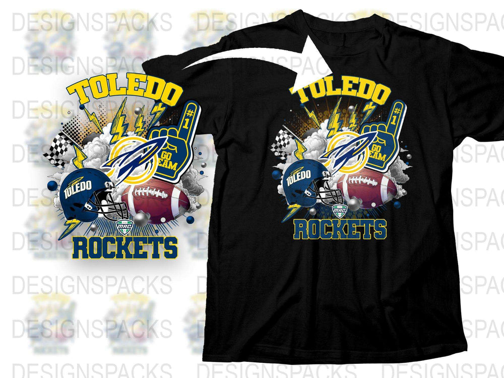 Toledo Rockets Graphic T-Shirt, College Football Team Design, Sports Fan Apparel, Unisex Black Tee