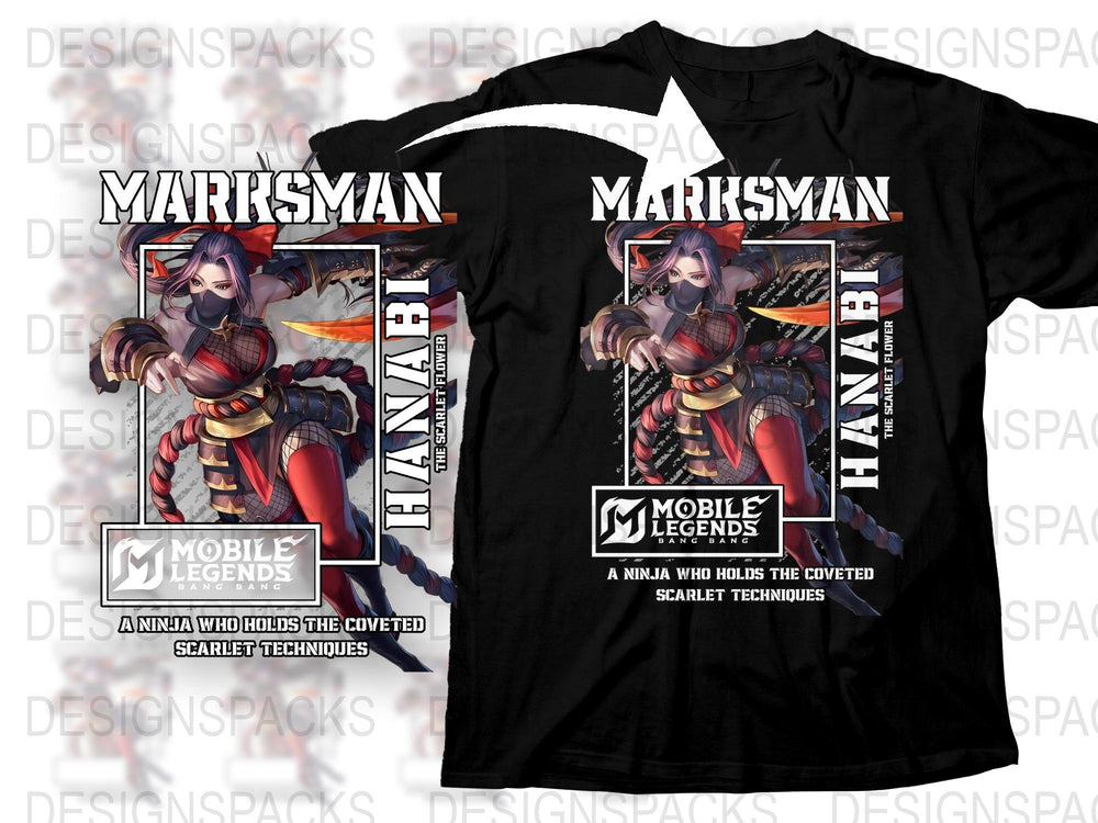 Mobile Legends Hanabi Ninja T-Shirt, Anime Style Graphic Tee, Scarlet Techniques Design, Gamer Apparel
