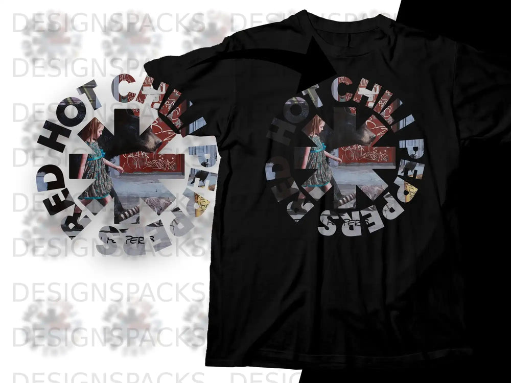 Black t-shirt with distressed "Red Hot Chili Peppers" graphic and stylized band logo.