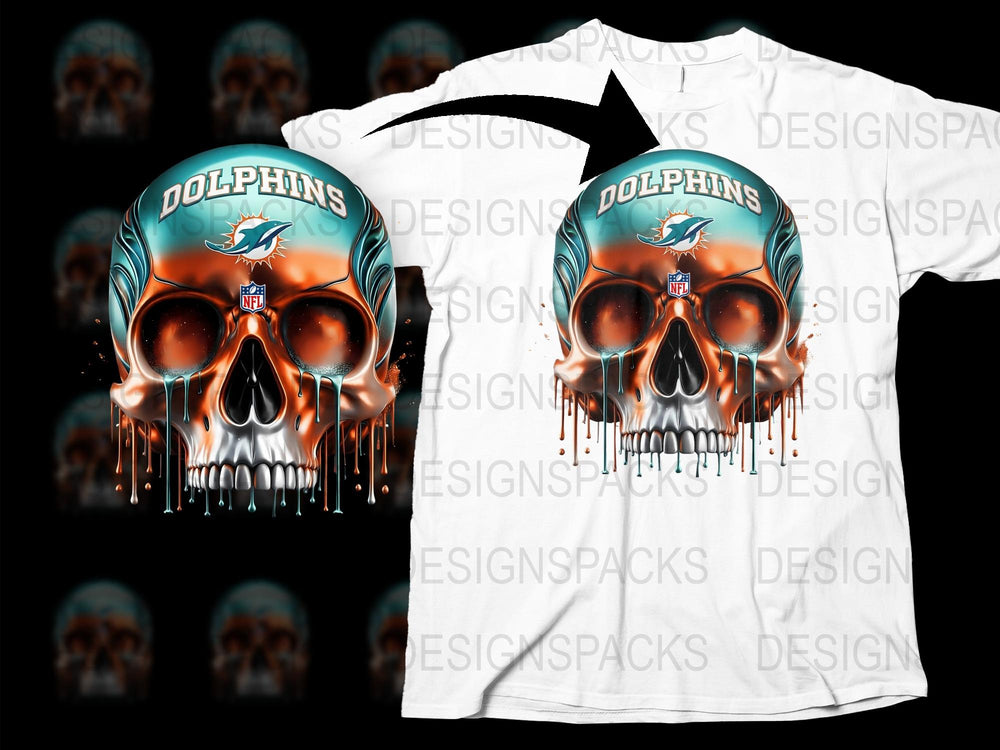 Miami Dolphins Skull Graphic T-Shirt, Men's Football Fan Apparel, Unique Sports Team Design Tee