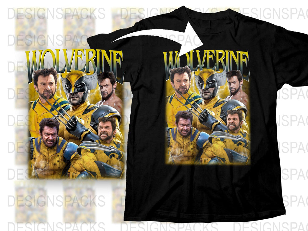 Wolverine T-Shirt, Classic Superhero Movie Character Tee, Black Graphic Shirt, Multiple Poses Print