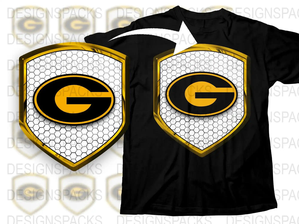 Black and Yellow Sports Team Logo T-Shirt, Honeycomb Pattern, Graphic Tee, Football Fan Apparel, Unisex Clothing